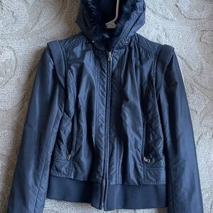 Elie Tahari Black Hooded Jacket with rabbit fur trim